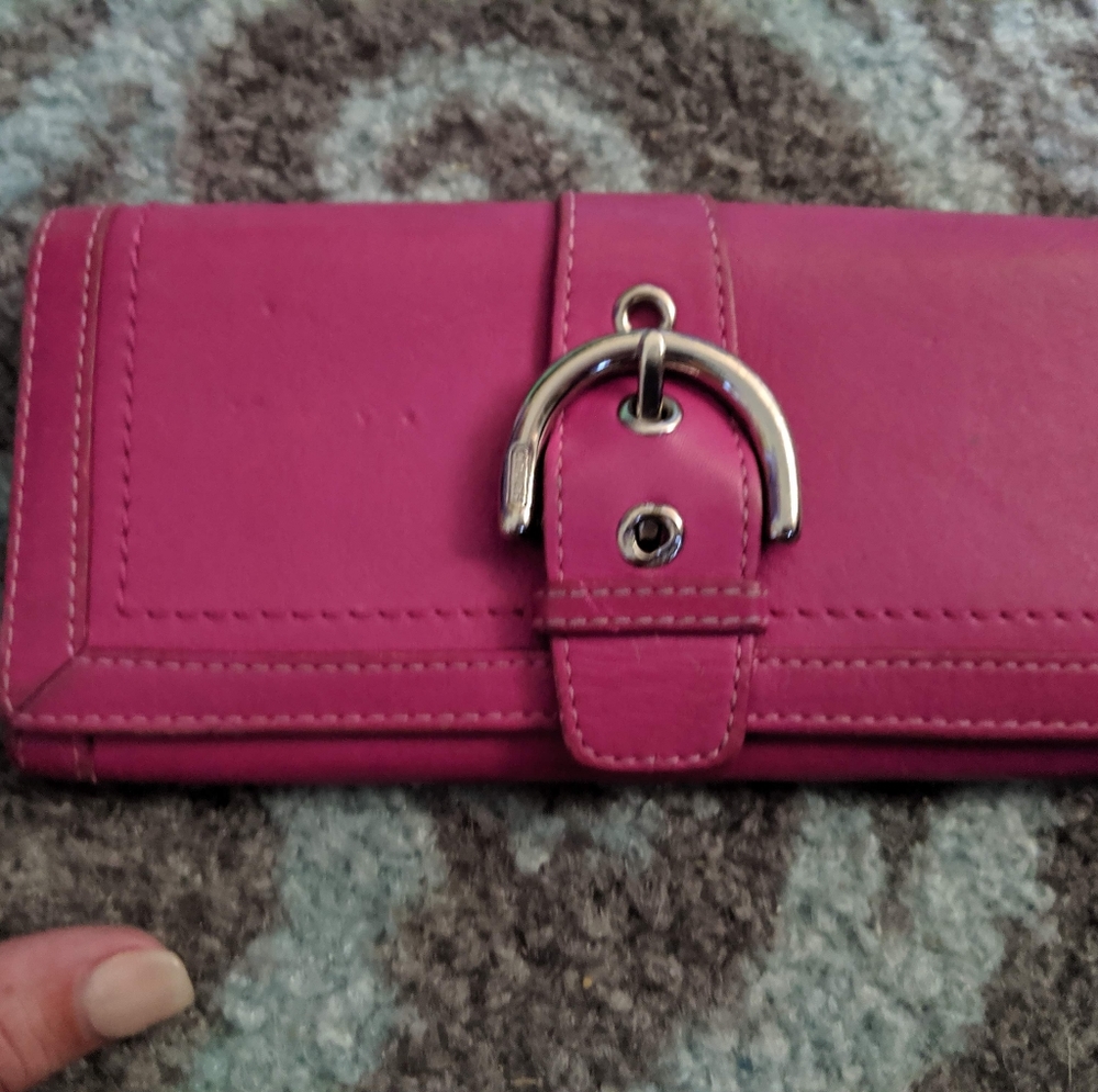 Pink Coach Leather Wallet-checkbook size